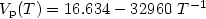 $V_{\rm p}(T) = 16.634 - 32960\ T^{-1}$