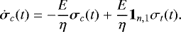 \begin{equation*} \dot{\boldsymbol{\sigma}}_c(t)=-\frac{E}{\eta} \boldsymbol{\sigma}_c(t) &#x002B; \frac{E}{\eta} \mathbf{1}_{n,1} \sigma_t(t).\end{equation*}